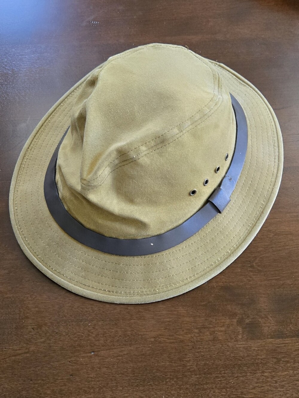 Filson Tin Cloth Packer Hat with brown leather trim - XXL